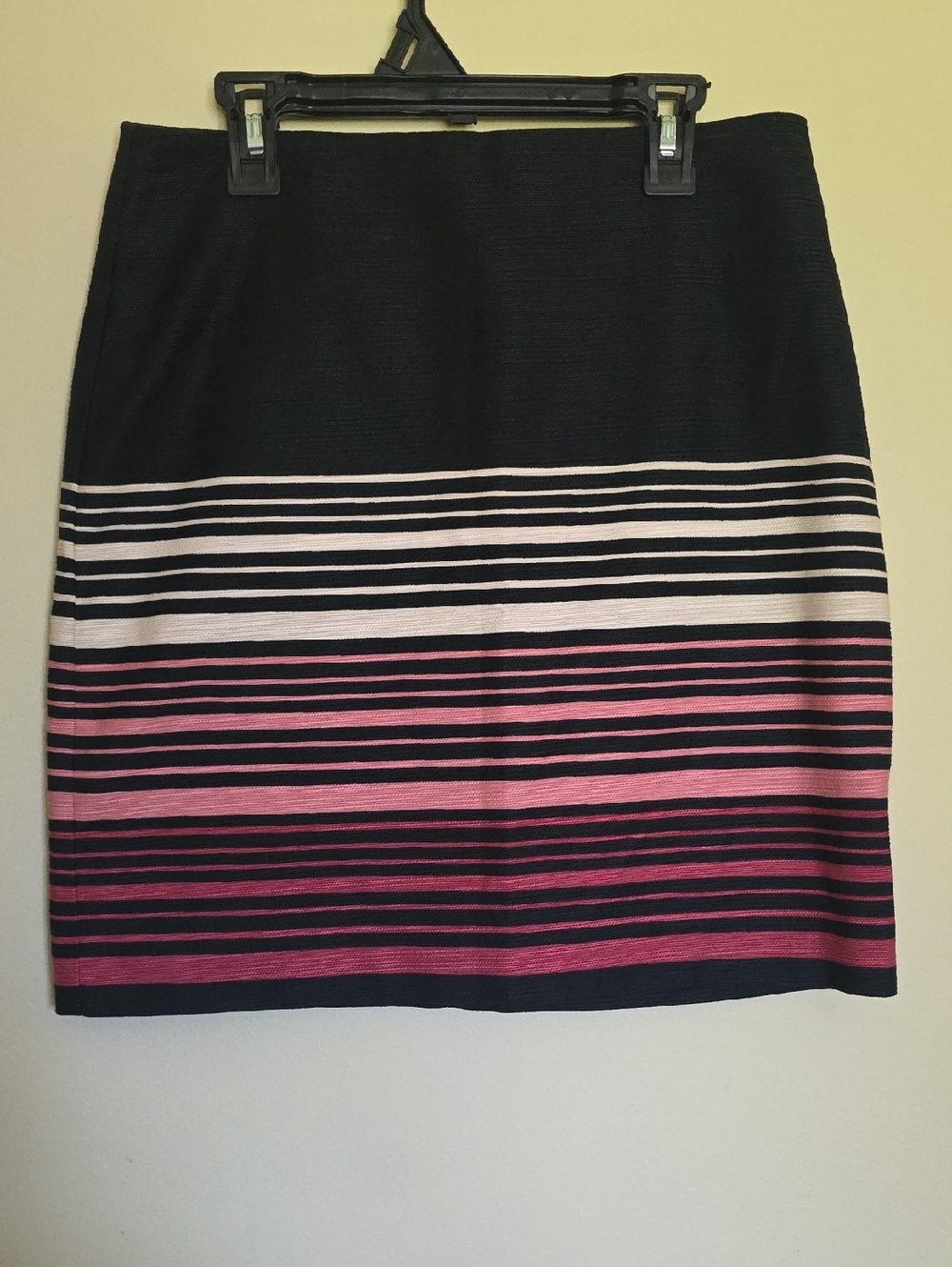 LOFT Striped Navy Cotton Pencil Skirt with Pink and Cream Bands